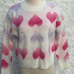 Heart Patterned Pink and White Sweater size XS